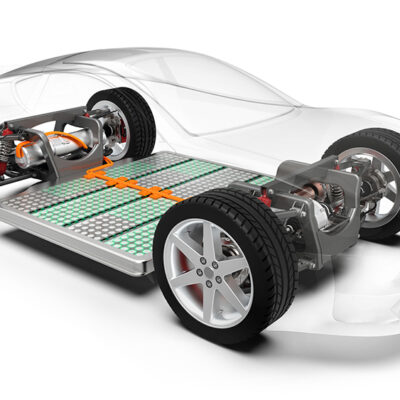 Photo of Modern electric car with battery, x-ray vehicle chassis, 3D rendering